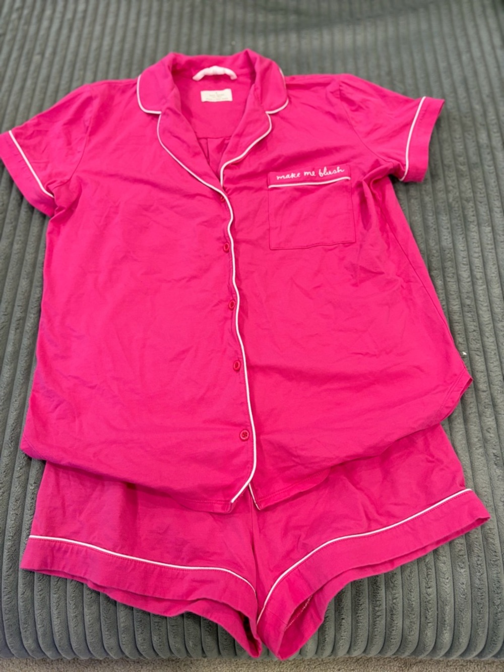Hot Pink Women's Kate Spade Short Pajama Set with White Piping